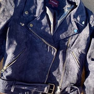 Blue Suede Military Style Jacket